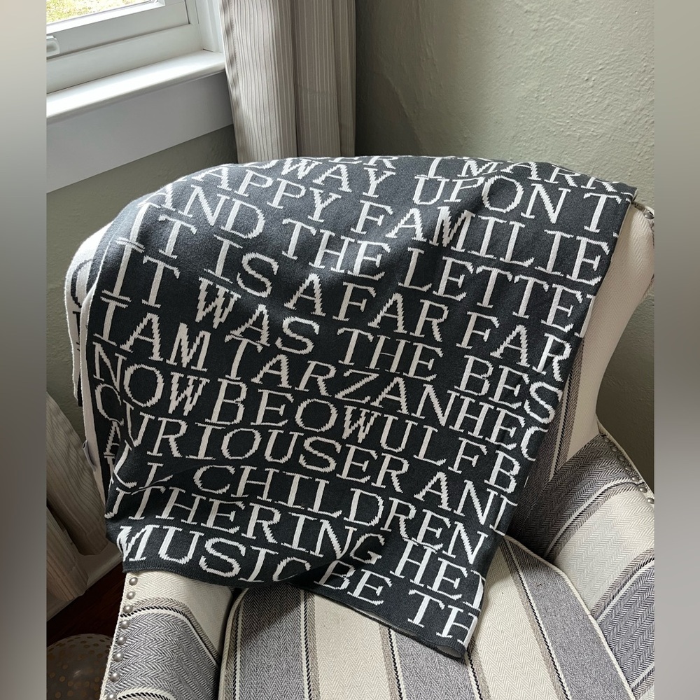 Barnes & Noble Throw Blanket Literary Quotes Classic Books  50”x 60” Dark Grey
